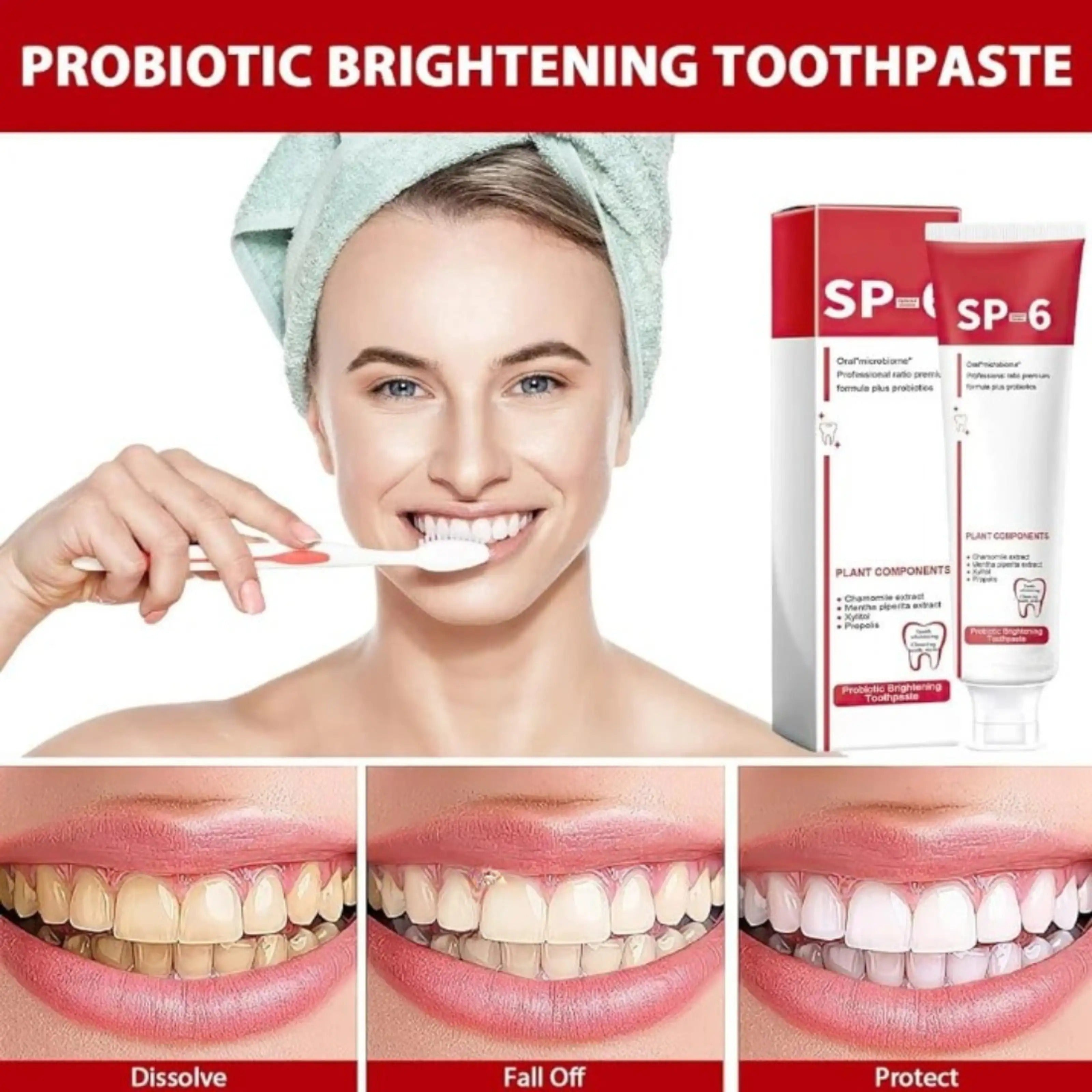 🦷 SP-6 Whitening Toothpaste | Probiotic Teeth Whitening for Stains, Bad Breath & Gum Health- ( Pack of 2)